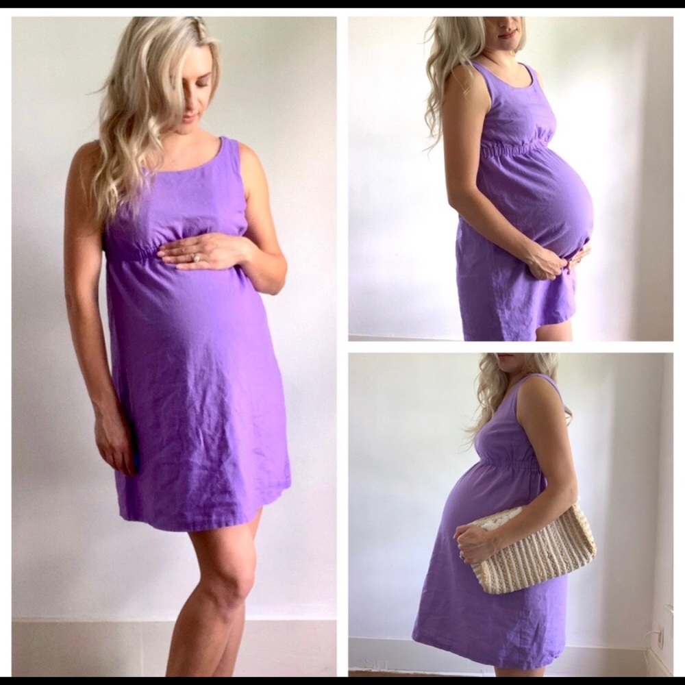 Purple sleeveless maternity dress elastic waist m